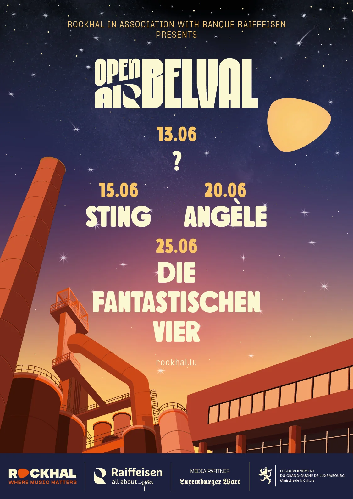 Affiche de l’Open Air Belval 2027 : Sting, Angèle et Die Fantastischen Vier
