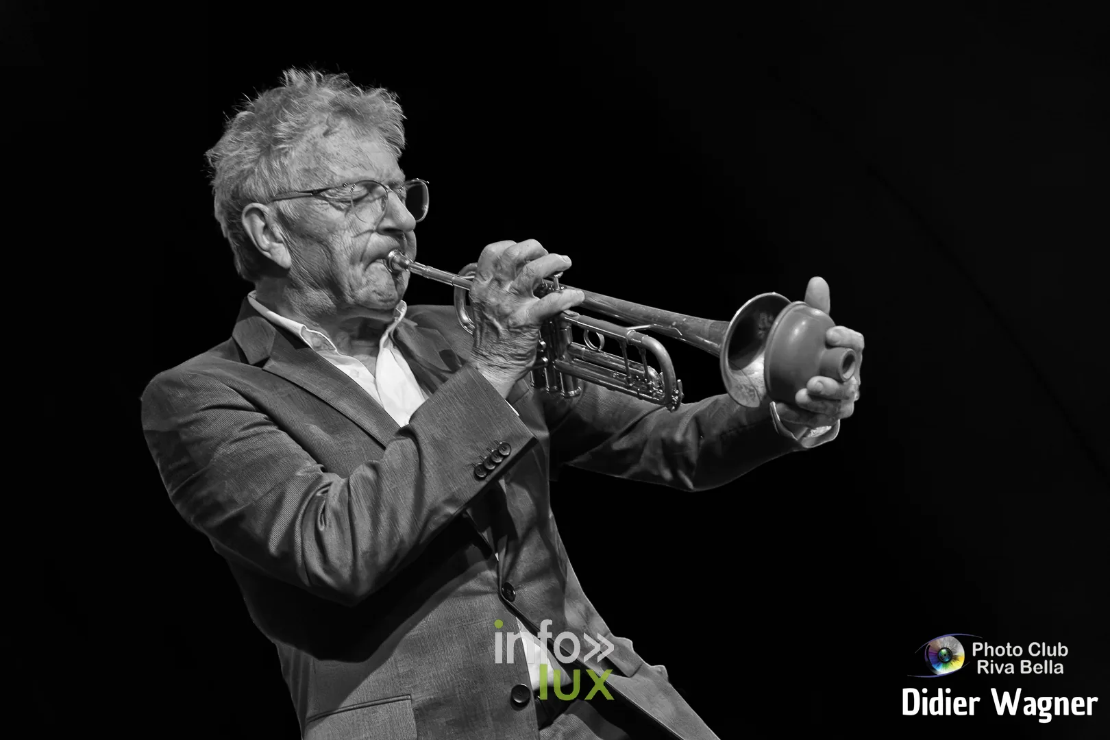 Alain Cupper Quintet, Académie de Musique de Braine-l’Alleud, 10 octobre 2026 : René De Smaele à la trompette (photo Didier Wagner, Photo-Club Riva-Bella)