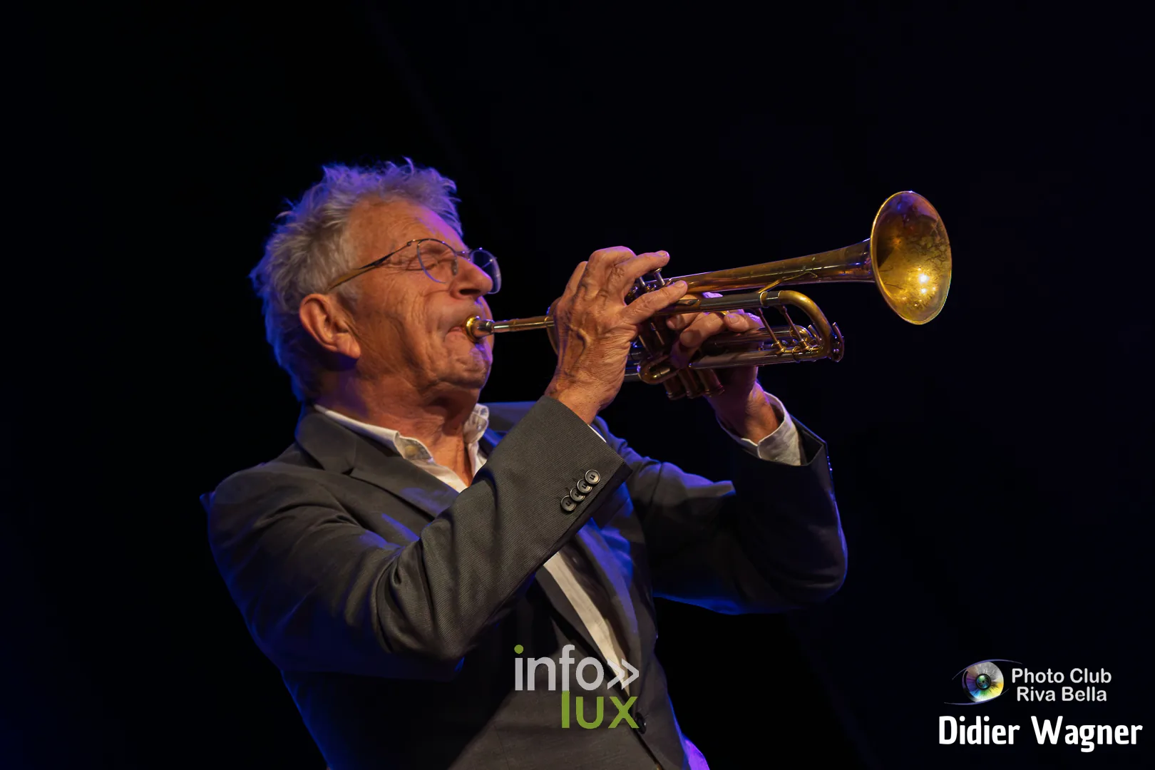 Alain Cupper Quintet, Académie de Musique de Braine-l’Alleud, 10 octobre 2026 : René De Smaele à la trompette (photo Didier Wagner, Photo-Club Riva-Bella)