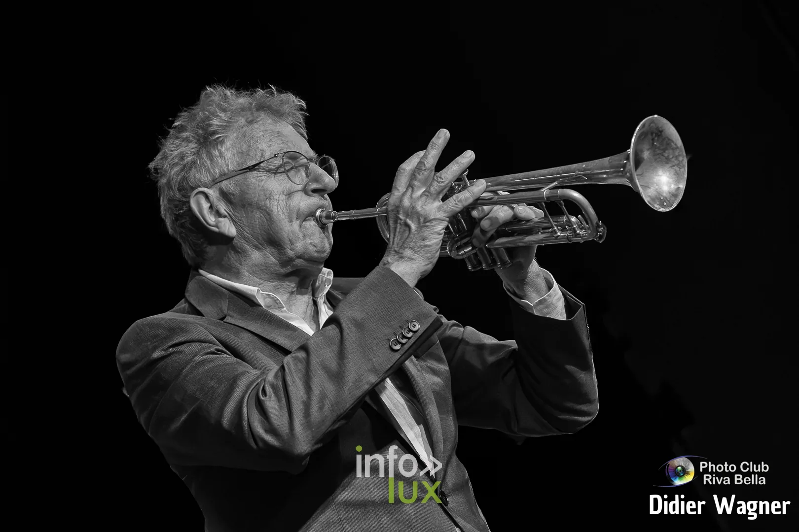 Alain Cupper Quintet, Académie de Musique de Braine-l’Alleud, 10 octobre 2026 : René De Smaele à la trompette (photo Didier Wagner, Photo-Club Riva-Bella)