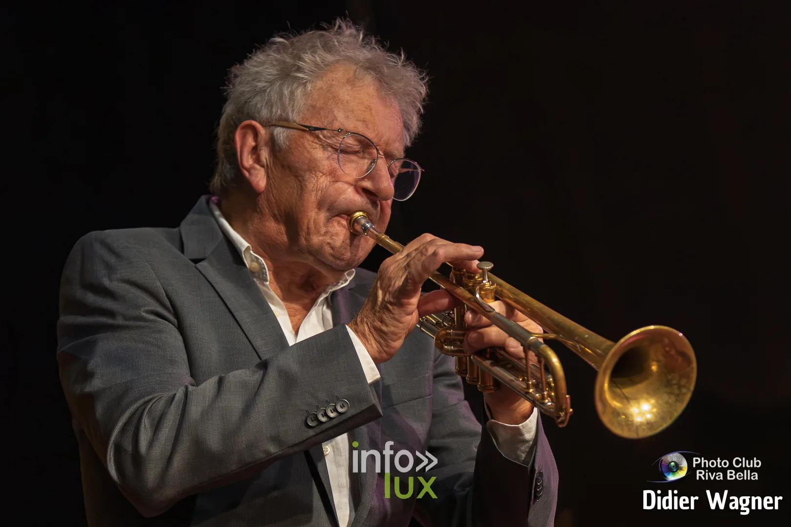 Alain Cupper Quintet, Académie de Musique de Braine-l’Alleud, 10 octobre 2026 : René De Smaele à la trompette (photo Didier Wagner, Photo-Club Riva-Bella)