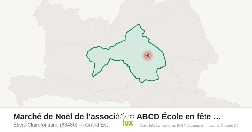 Carte : Marché de Noël de l’association ABCD École en fête à Étival-Clairefontaine