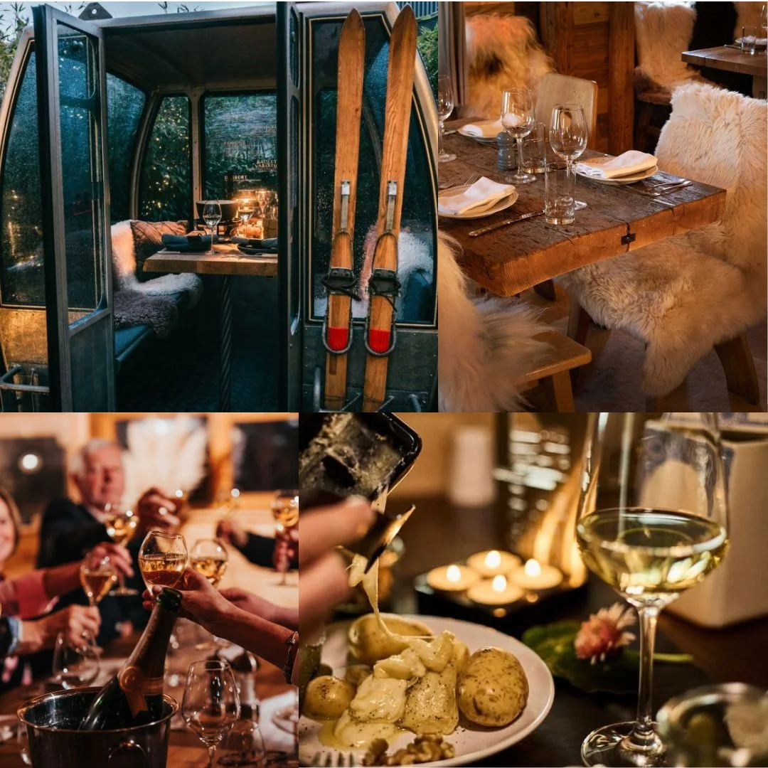 Télécabine aménagée, tables du chalet et raclette au Domaine du Chant d’Éole à Quévy