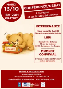 Cousances-les-Forges > Conférence > Conférence / débat – Les limites et les règles éducatives chez l’enfant