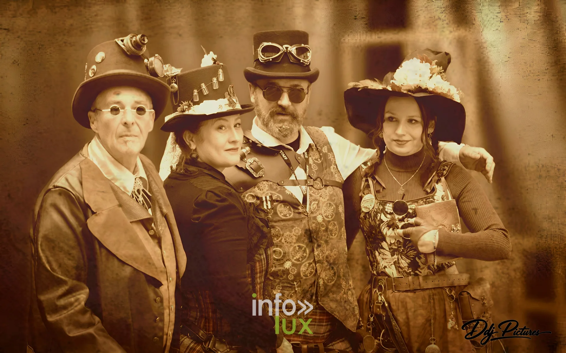 Portrait en tons sépia, à la manière d’une photographie ancienne, convention steampunk Rouages intemporels à Toul, octobre 2026 (photo Éric Didierjean)