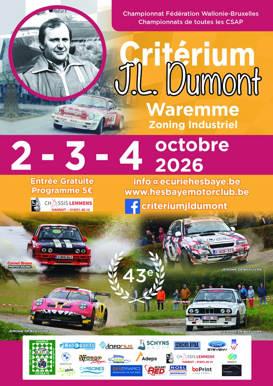 Affiche du 43e Critérium J.L. Dumont, Waremme, 2, 3 et 4 octobre 2026
