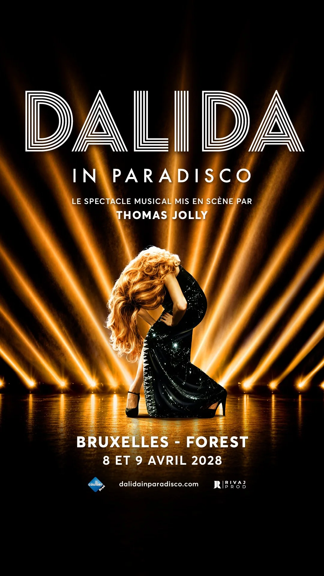Affiche verticale de Dalida in Paradisco, spectacle musical mis en scène par Thomas Jolly
