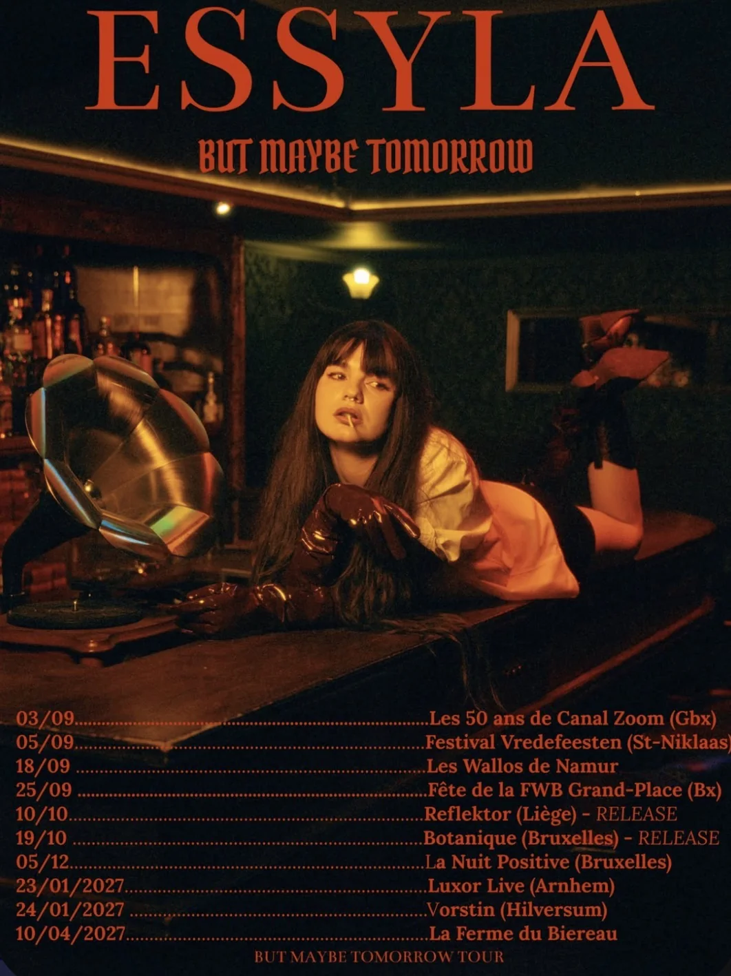 Affiche de la tournée But Maybe Tomorrow d’Essyla avec ses dates de concerts