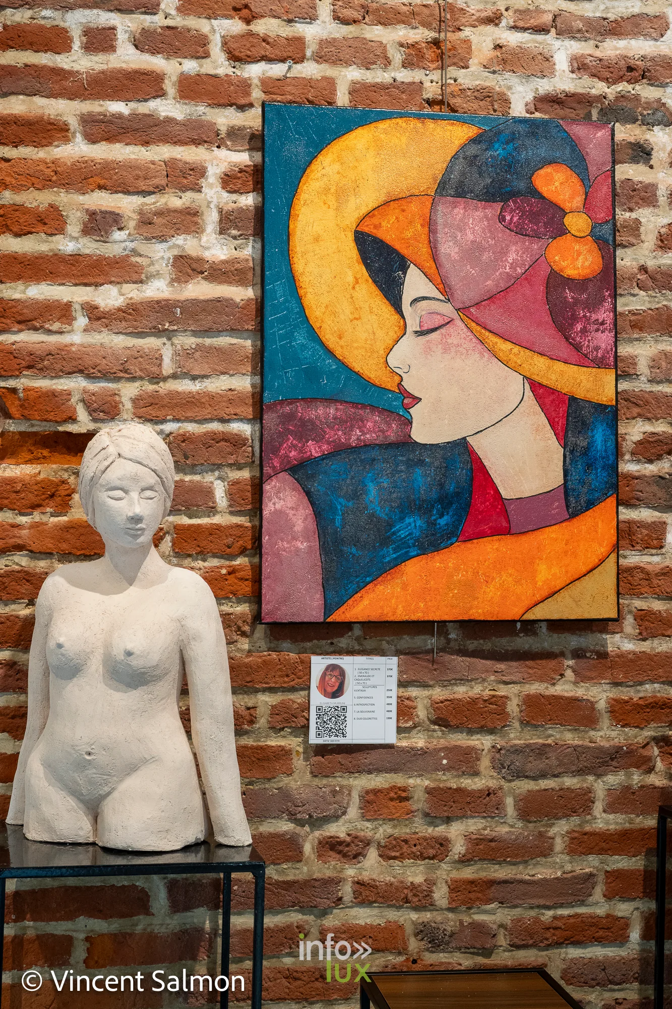 Œuvres d’Elisabeth Murruni (peinture et sculpture), exposition Évasions Artistiques, Galerie de la Tour, Château d’Oupeye