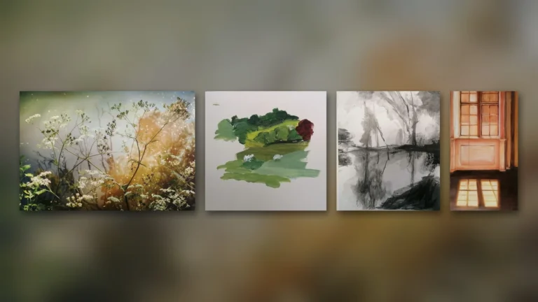 Œuvres de Marianne Grooteclaes, Laurence Meyer, Marylène Daussin et Mireille Gérard pour l’exposition « Réflexions » à l’Espace Beau Site d’Arlon