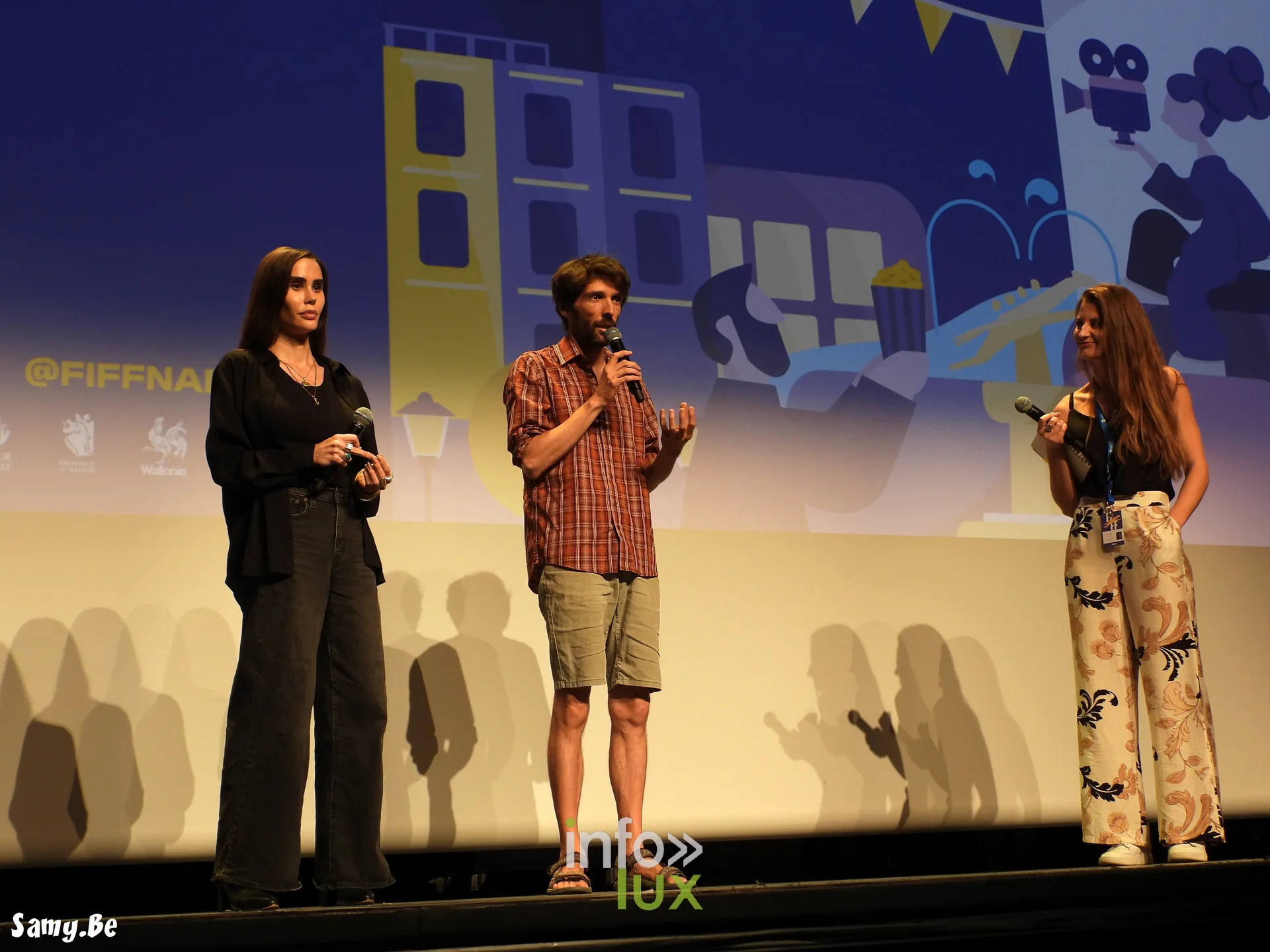 Léahn Vivier-Chapas et Rémy Schaepman sur scène au FiFF Namur 2026, avec une troisième intervenante