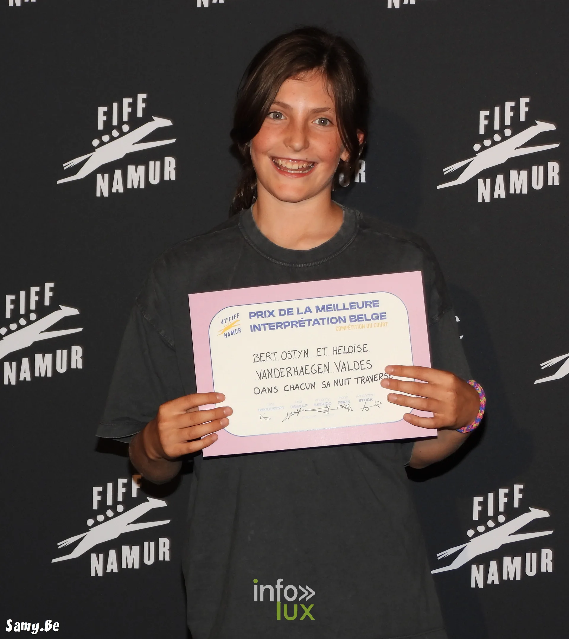 Le diplôme du Prix de la meilleure interprétation belge pour Chacun sa nuit traverse, FiFF Namur 2026