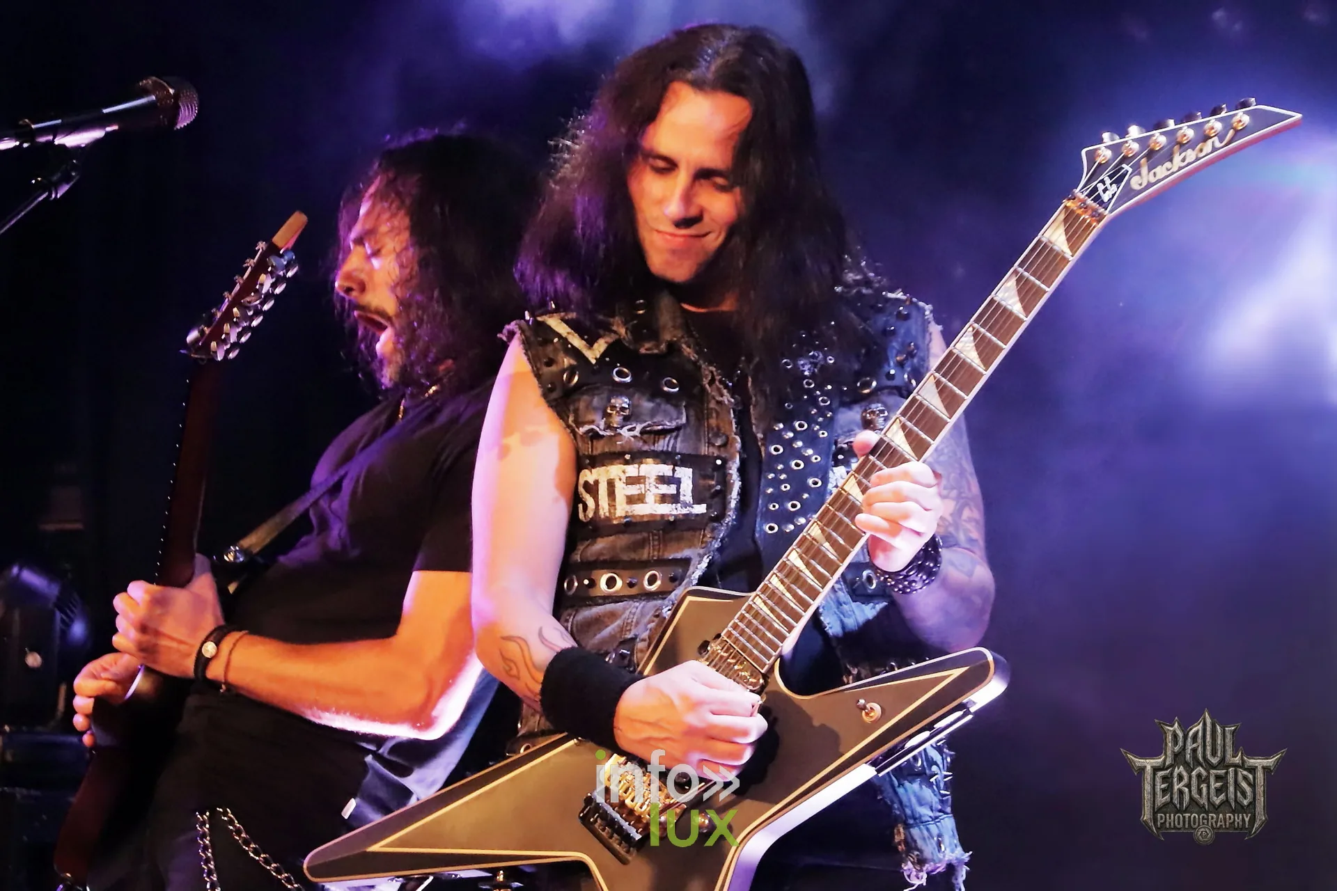 Gus G et Ronnie Romero au Spirit of 66 à Verviers, 5 octobre 2026 : Gus G à la guitare Jackson, aux côtés d’un de ses musiciens
