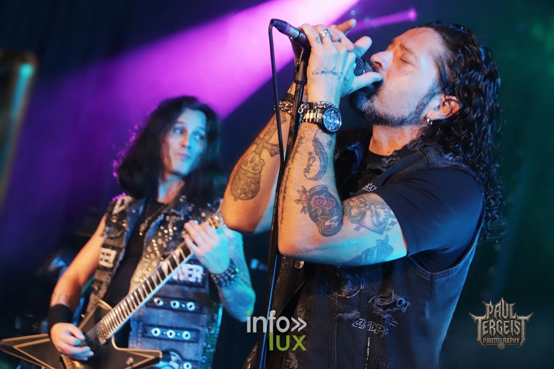 Gus G et Ronnie Romero au Spirit of 66 à Verviers, 5 octobre 2026 : Ronnie Romero et Gus G pendant le rappel