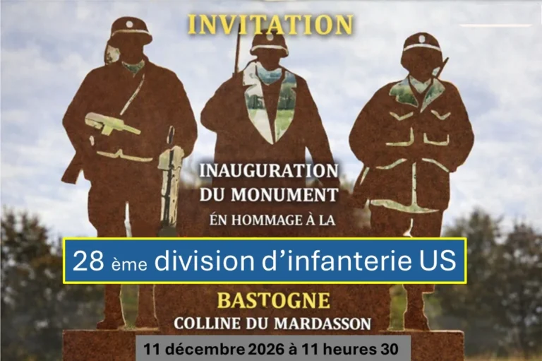Invitation à l’inauguration du monument en hommage à la 28e division d’infanterie US, colline du Mardasson à Bastogne, le 11 décembre 2026