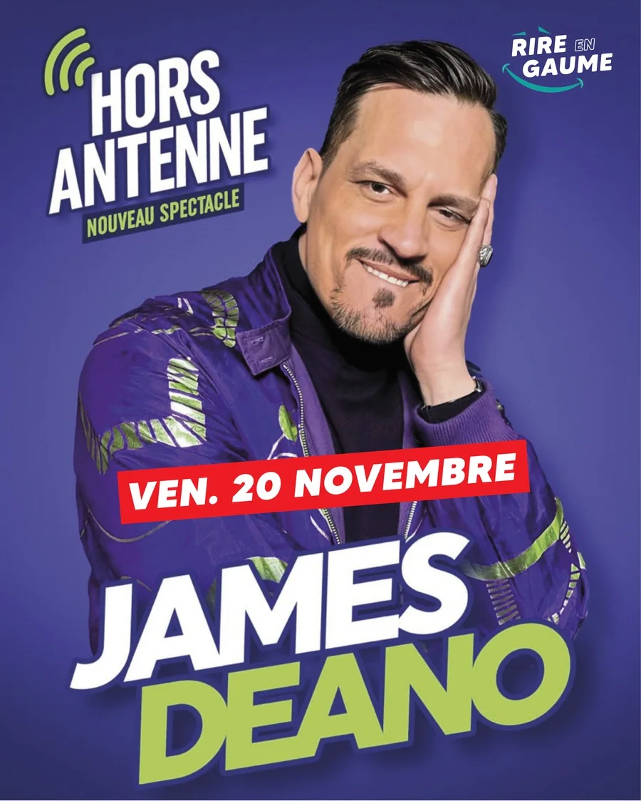 Affiche du spectacle « Hors antenne » de James Deano, vendredi 20 novembre 2026 à Rire en Gaume