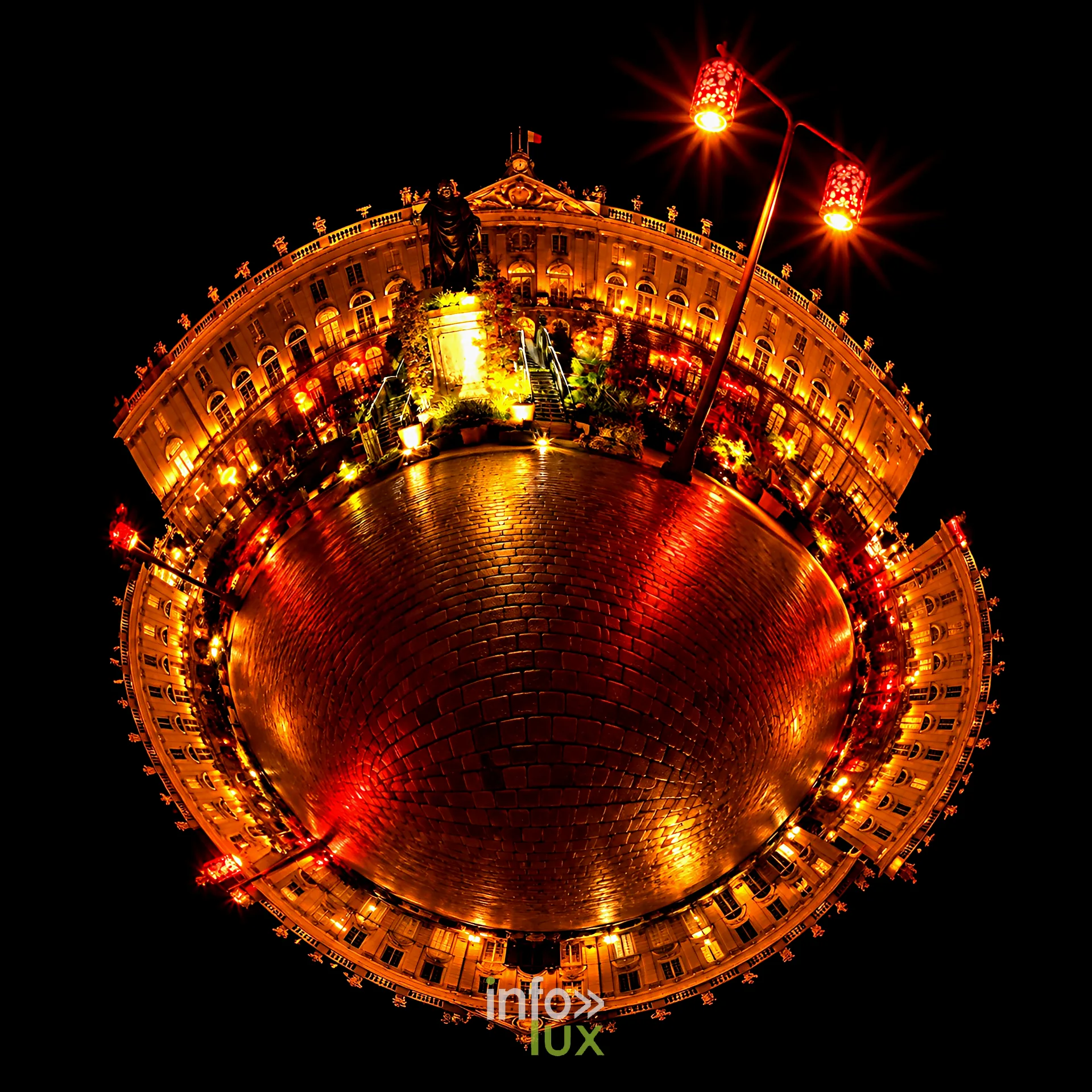 Jardin éphémère « Gallé ou l’éclat de vert », place Stanislas à Nancy, 29 octobre 2026 : vue « petite planète » de la place Stanislas (photo Éric Didierjean)