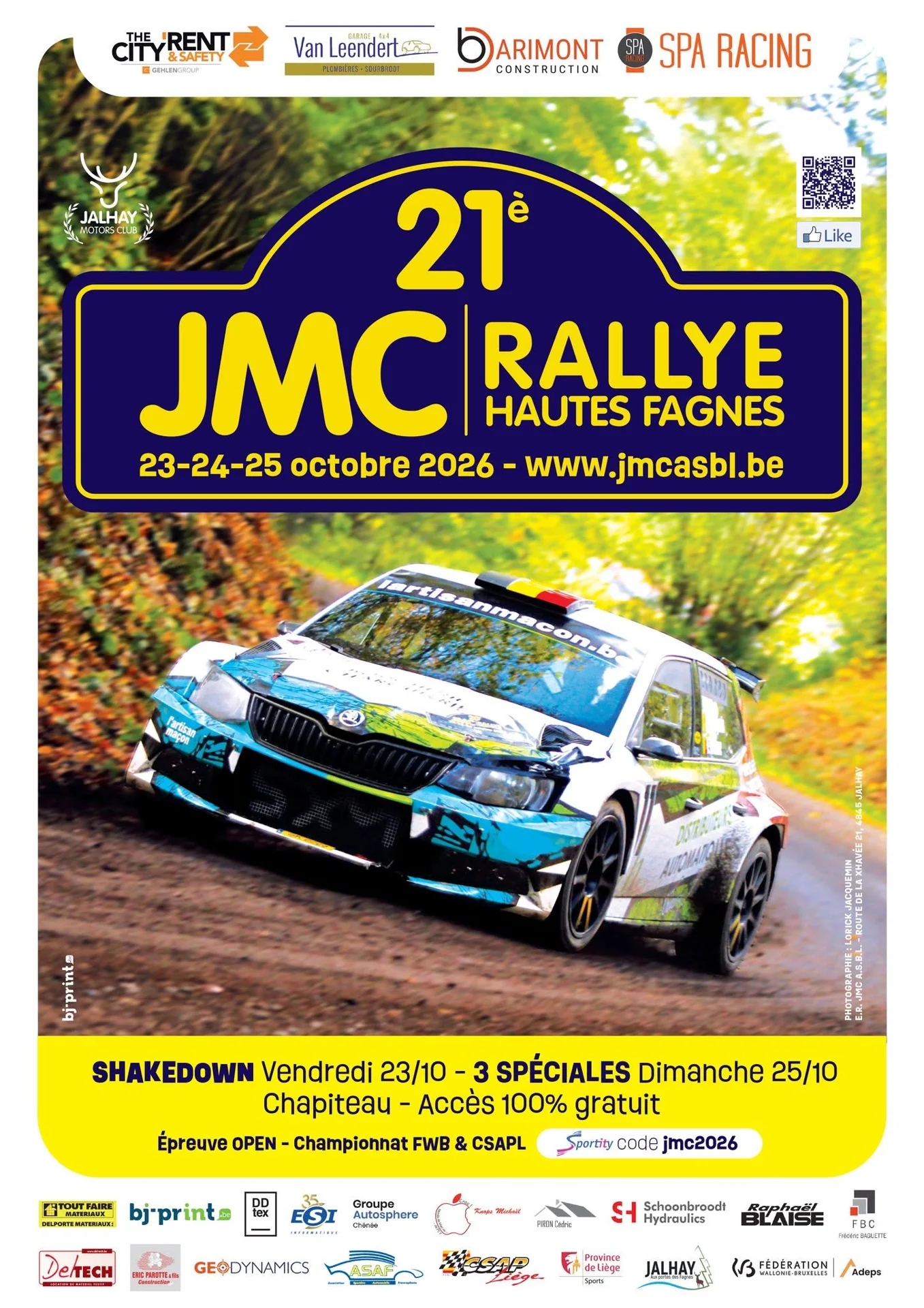 Affiche du 21e JMC Rallye Hautes Fagnes, 23, 24 et 25 octobre 2026, Jalhay Motors Club