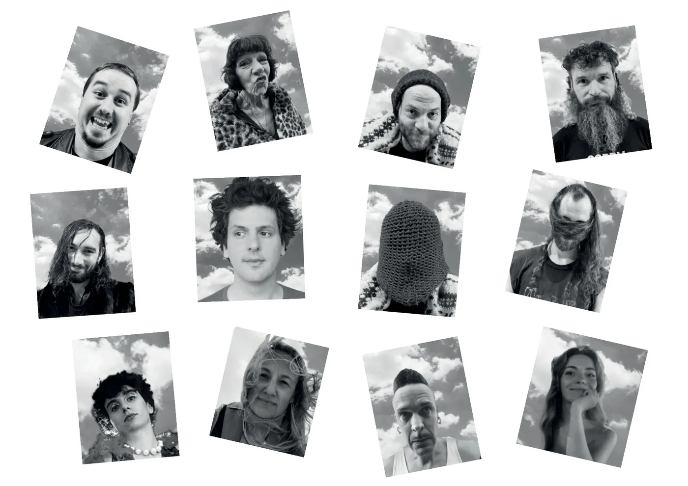 Portraits en noir et blanc des membres de la troupe du Bal des timides