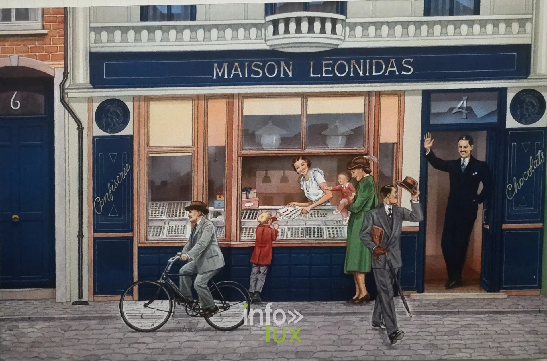 La fresque « Maison Leonidas », inauguration du nouveau site Leonidas à Nivelles, 15 octobre 2026 (photo Karolyn Delisé-Hanse) — photo modifiée par ia