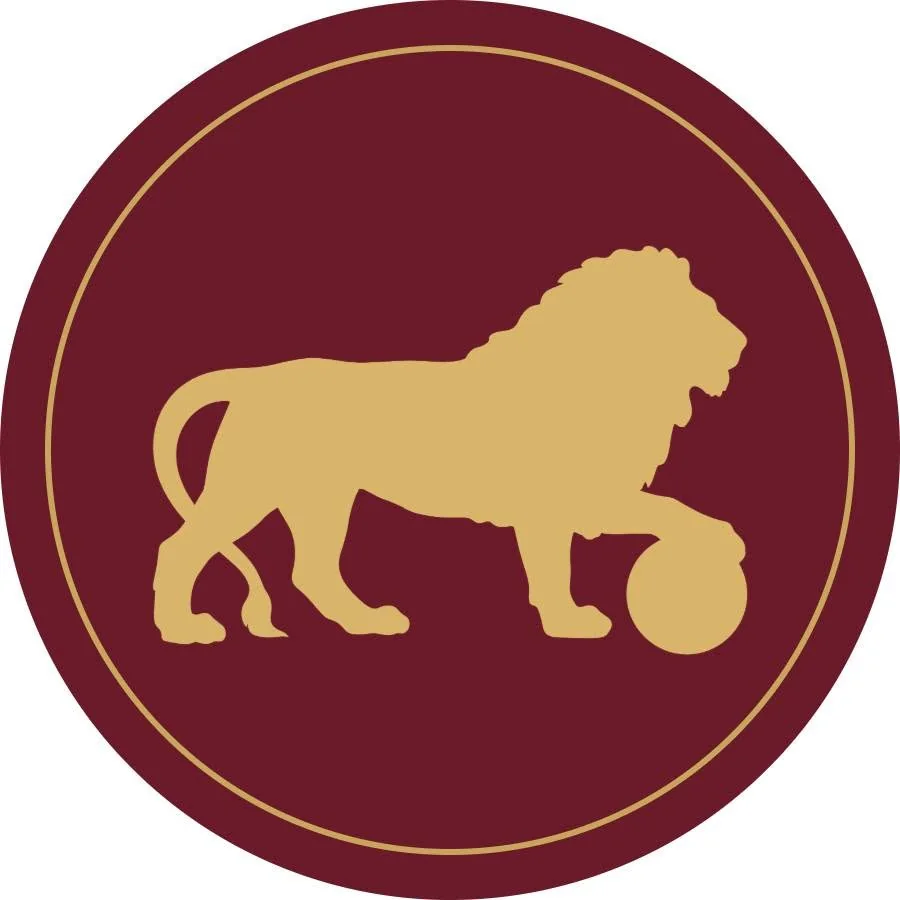 Logo de la Brasserie du Lion à Braine-l’Alleud : un lion doré sur fond bordeaux