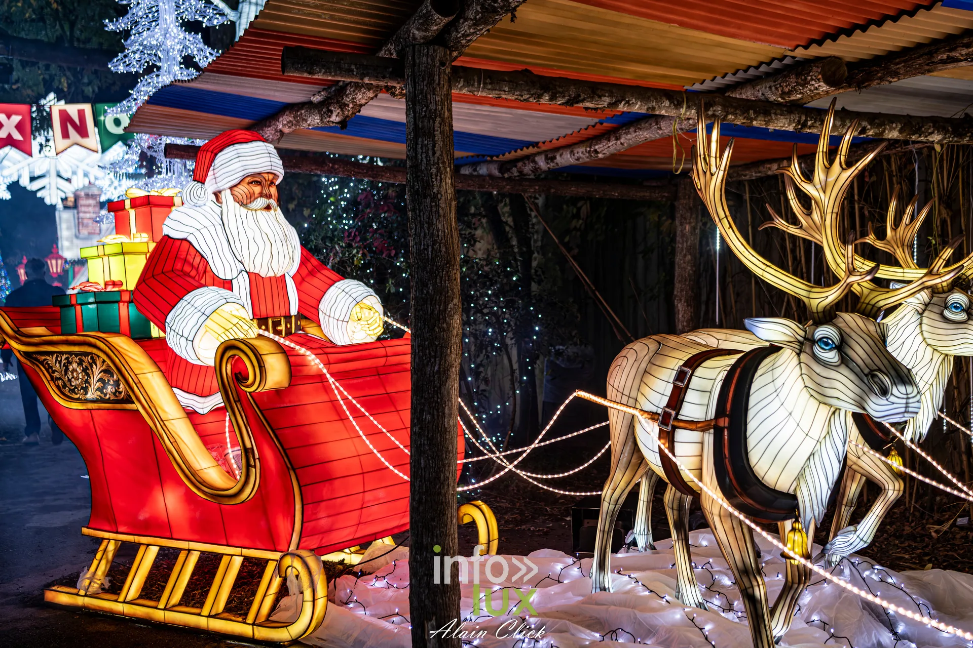 Luminescences 2026-2027 au Zoo d’Amnéville : le Père Noël et son traîneau tiré par des rennes (photo Alain Click)