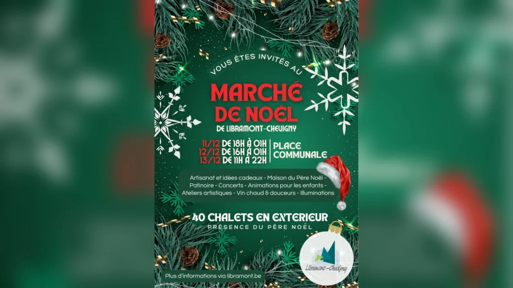 Affiche du marché de Noël de Libramont-Chevigny, place communale, les 11, 12 et 13 décembre 2026