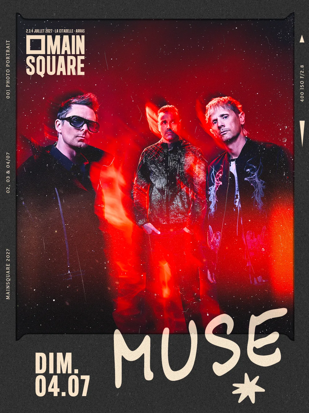 Visuel officiel du Main Square Festival 2027 : Muse, dimanche 4 juillet, à la Citadelle d’Arras