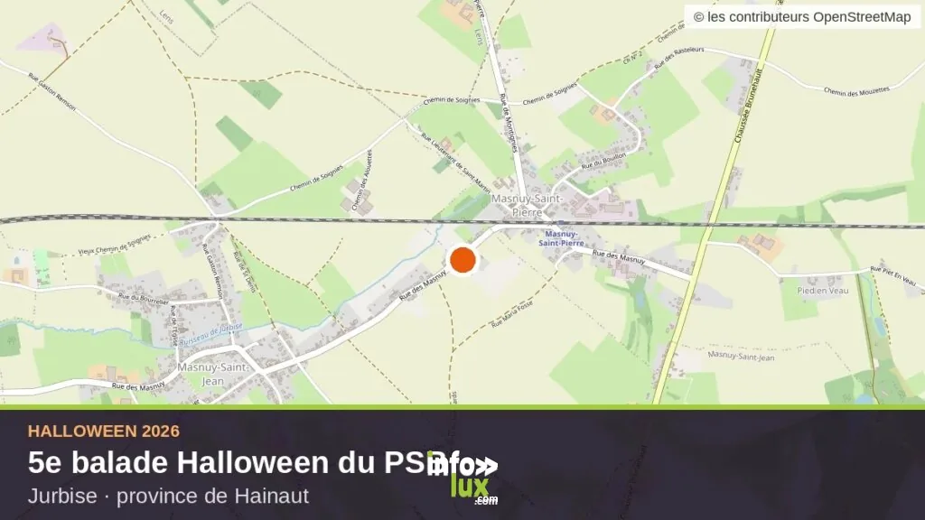 Plan de situation : 5e balade Halloween du PSB 2026, Jurbise · province de Hainaut