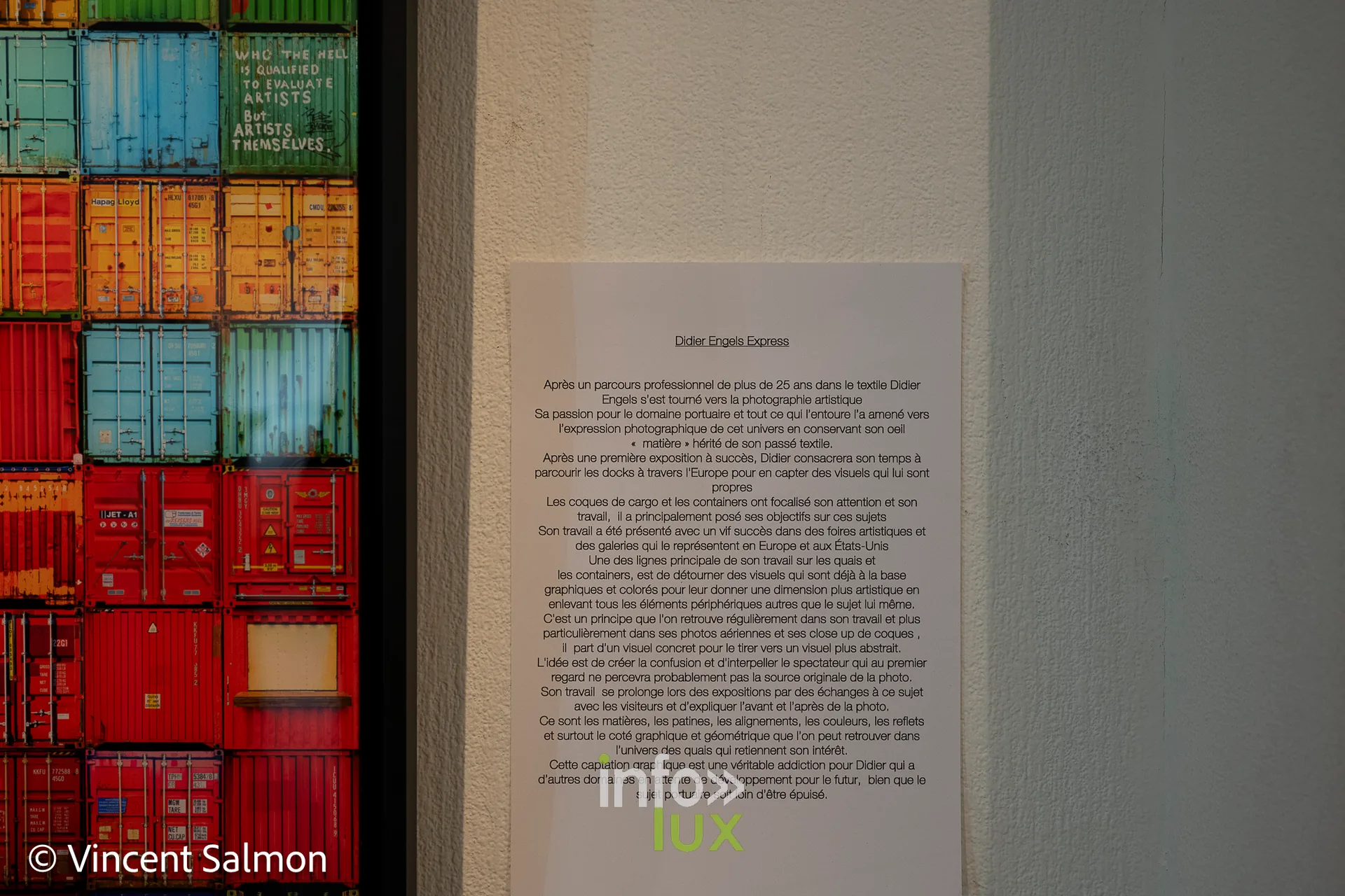Salon Découvertes, Galerie Liehrmann, Liège, 2026 : Panneau de présentation de Didier Engels dans l’exposition (photo Vincent Salmon)