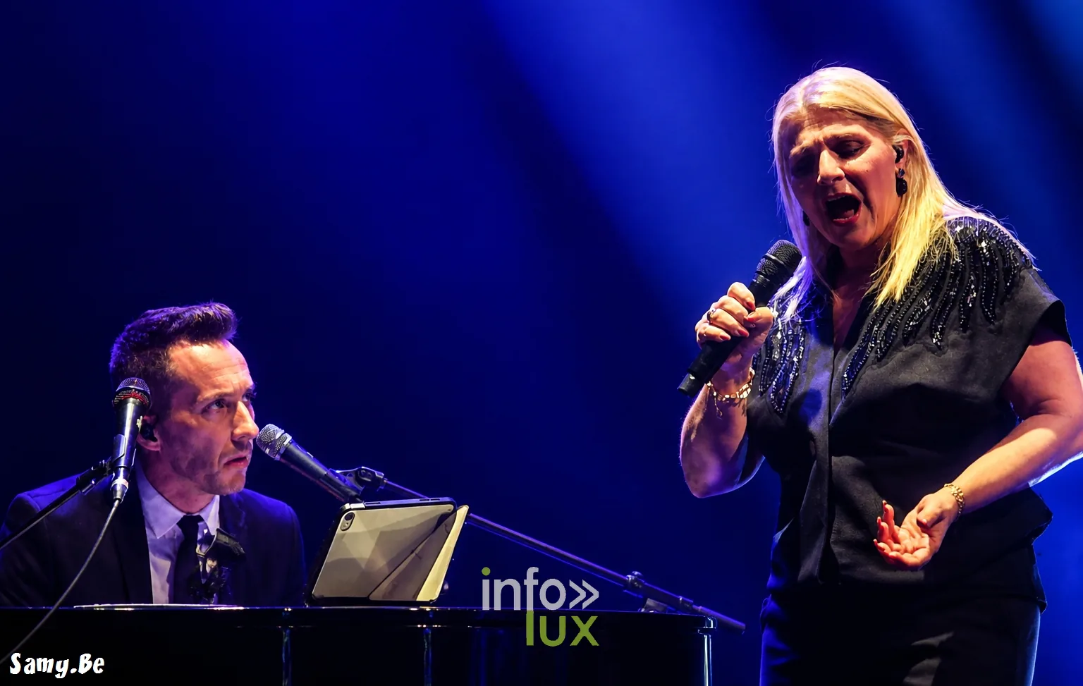 Sandra Kim, 40 ans de carrière, Théâtre de La Louvière, 23 octobre 2026 : Sandra Kim, avec Sven Van den Wyngaert au piano (photo Samy.be)