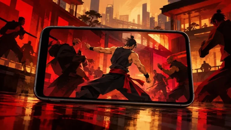 Illustration : un combattant de kung-fu sur l’écran d’un smartphone