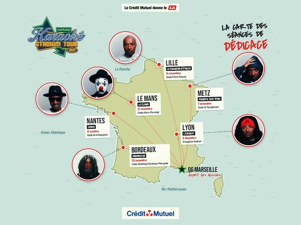 La carte des séances de dédicace de Soprano, extraite de la vidéo officielle