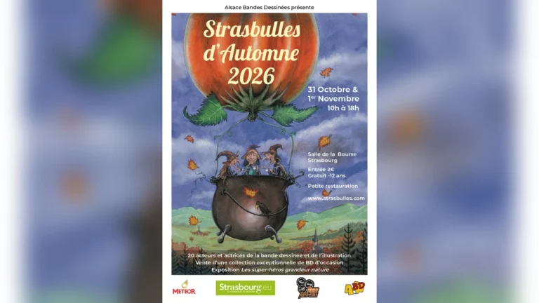 Affiche de Strasbulles d’Automne 2026, salon de la bande dessinée à la Salle de la Bourse de Strasbourg