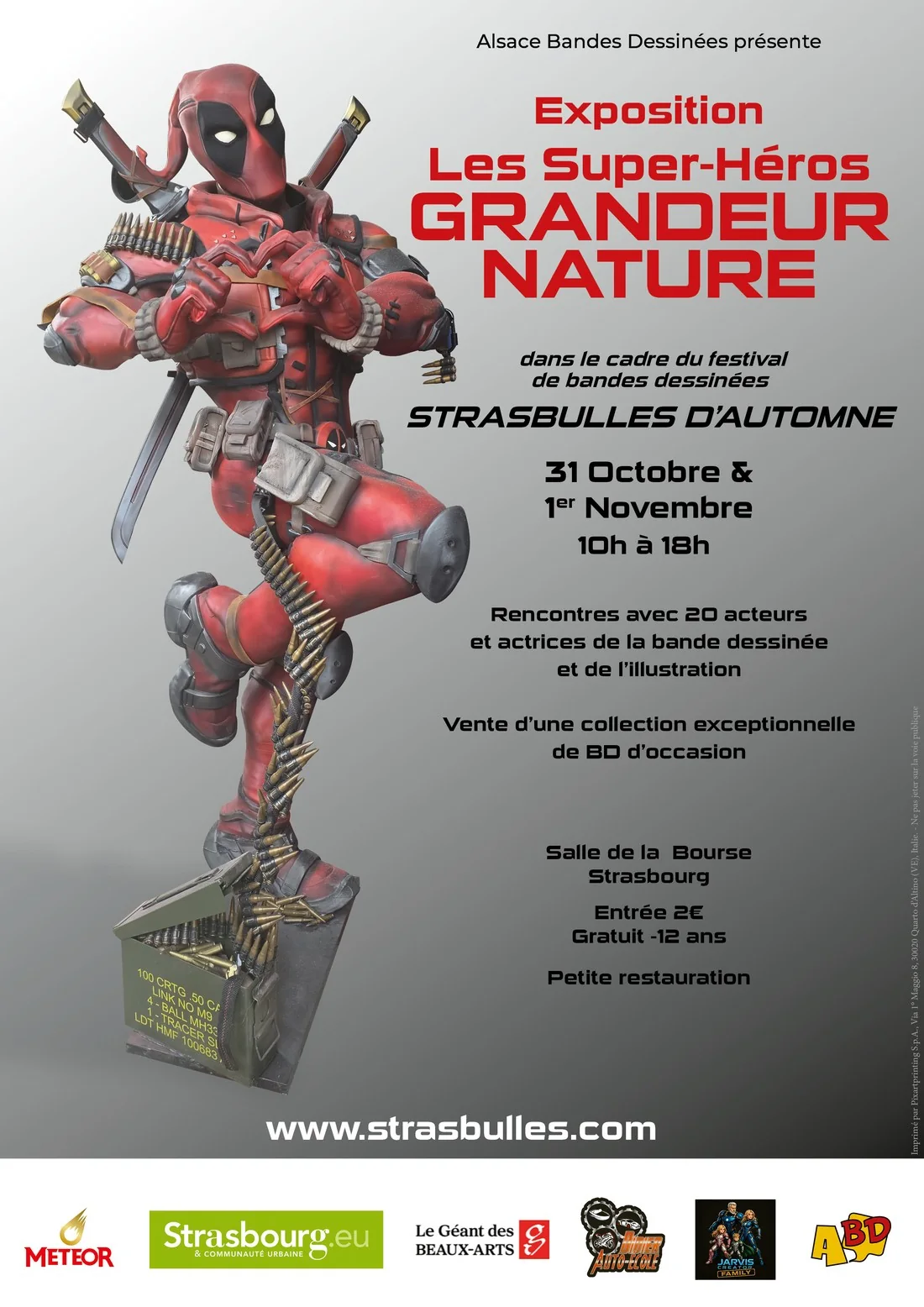 Affiche de l’exposition Les Super-Héros grandeur nature, au salon Strasbulles d’Automne 2026 à Strasbourg