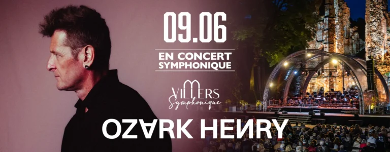 Visuel officiel du concert symphonique d’Ozark Henry le 9 juin 2027 à Villers Symphonique, avec la scène sous les ruines de l’abbaye de Villers