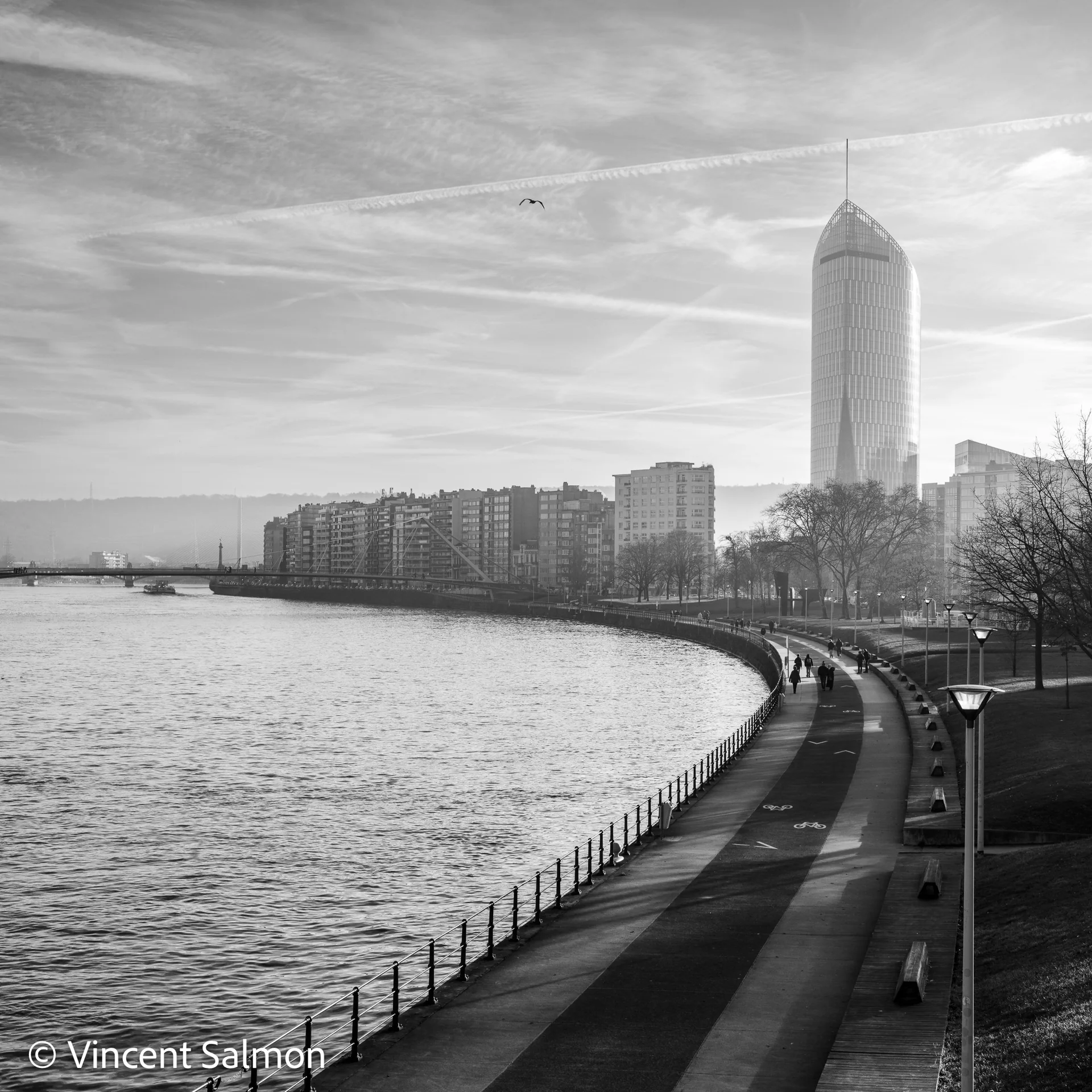 Photo de Vincent Salmon : la Meuse et la tour des Finances à Liège
