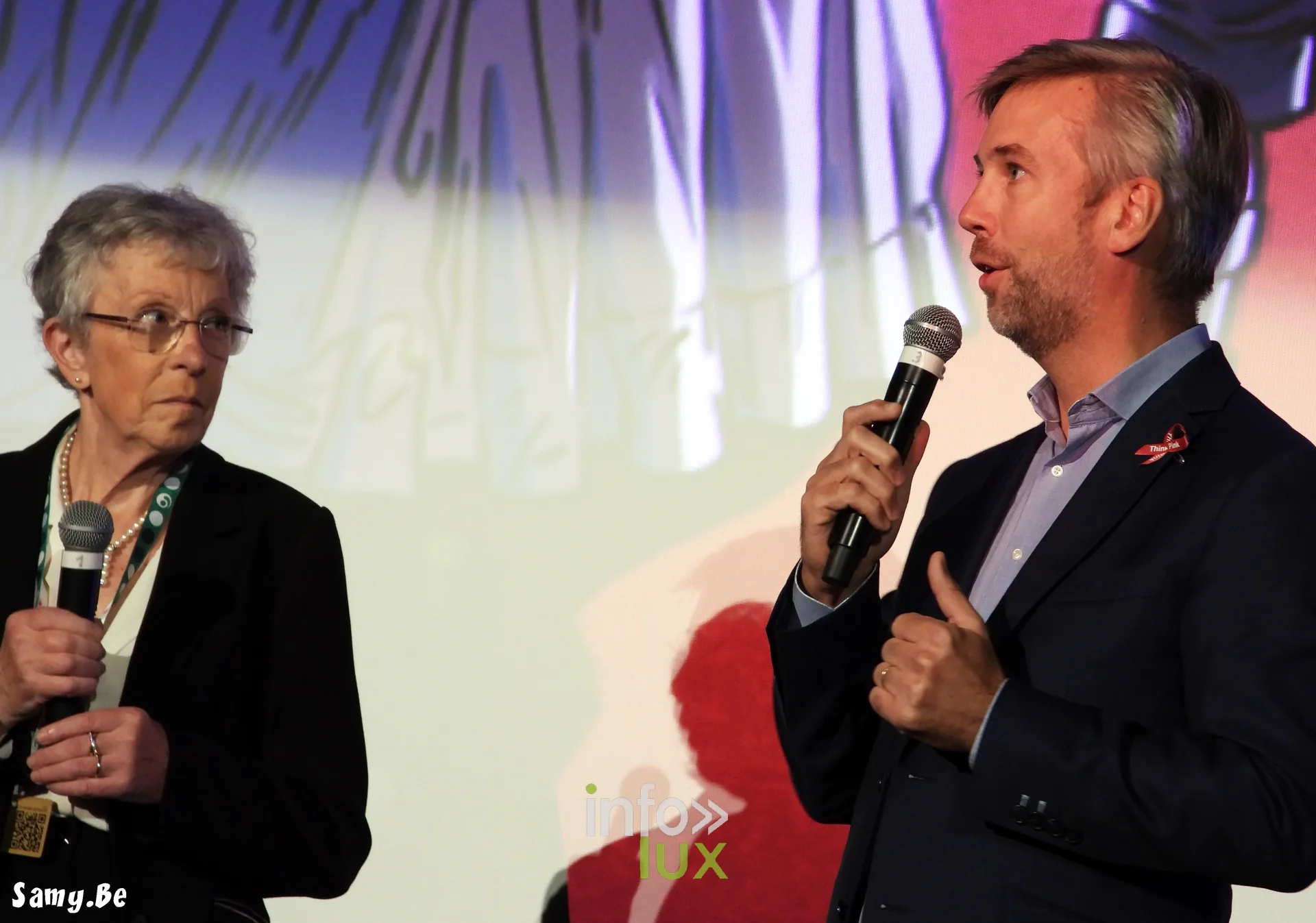 Waterloo Historical Film Festival 2026, soirée d’ouverture, 8 octobre 2026 : Bernadette Delange-Raeymaekers, échevine de la Culture de Waterloo, et Tanguy Stuckens, député provincial